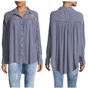 Free People Katie Bird Croschet Incet Shirt